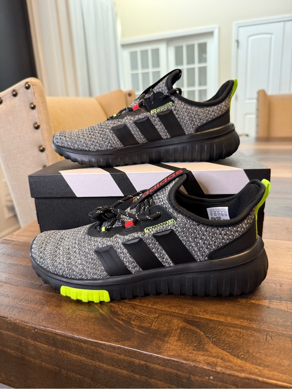 adidas Kaptir 4.0 K Unisex Kids Athletic Sneakers Gray/Black/Green US 5 IH1842